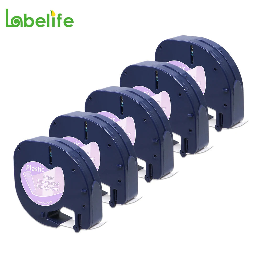 Labelife 5 упаковок совместимая лента DYMO LetraTag 16952 (12267 16951 12268) черная на фотоленте 12 мм