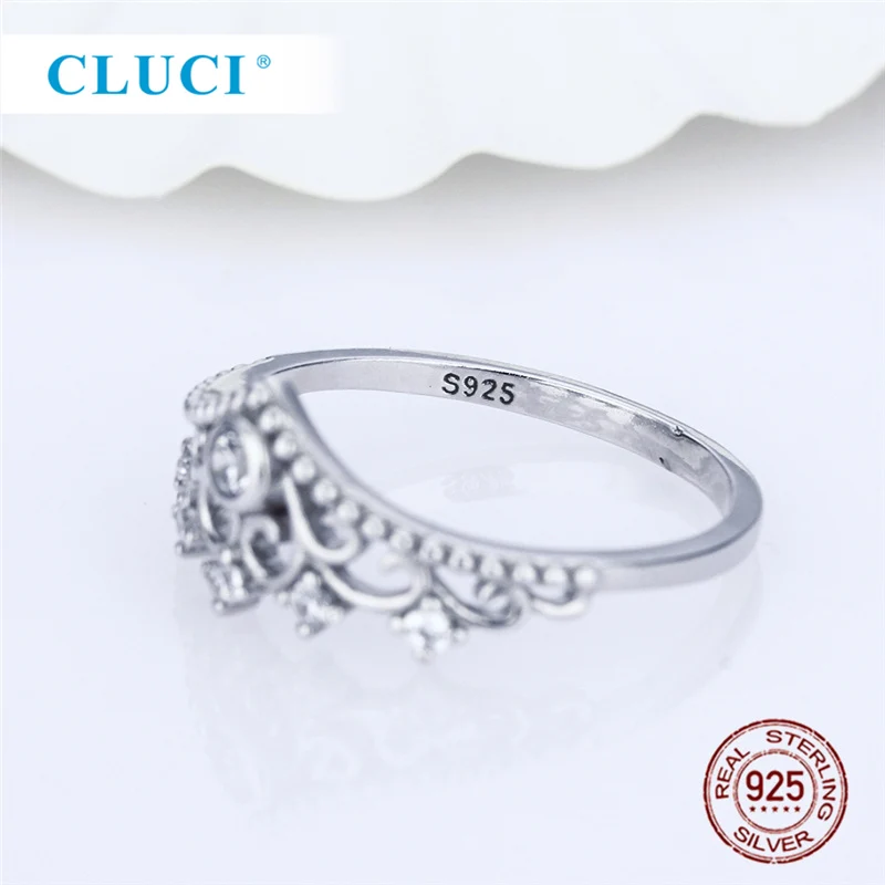 CLUCI, настоящая 925 пробы, серебряная большая корона, женское кольцо, циркониевое ювелирное изделие, подарок на День святого Валентина для женщин, серебряное кольцо 925, Корона