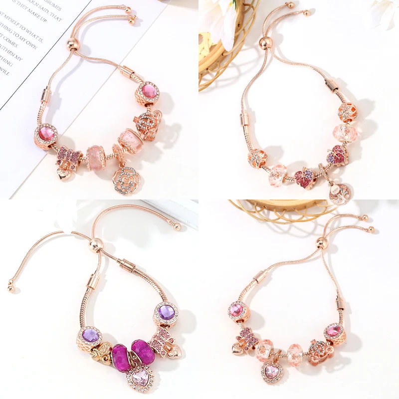 

AliExpress New Adjustable Bracelet Creative Diy Handmade Crystal Beaded Rose Love Pendant Fine Bracelets Female Variety Of Gifts