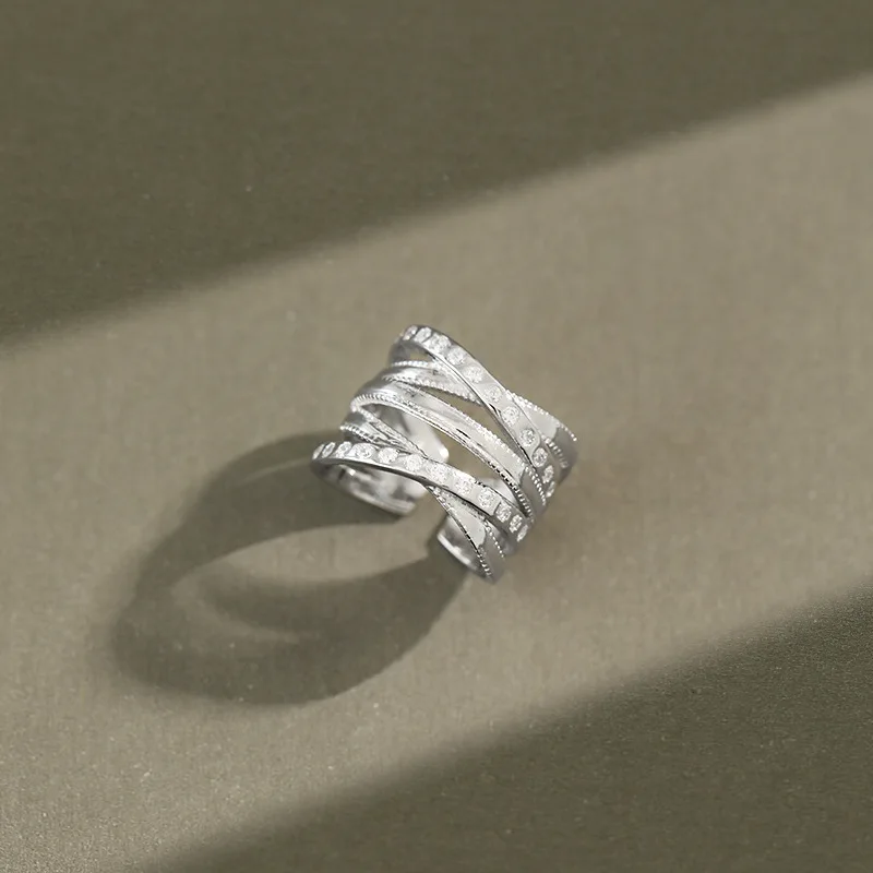 

100% 925 sterling silver multi-layer cross wide rings for women, fashion crystal wedding party ring friendship fine jewelry