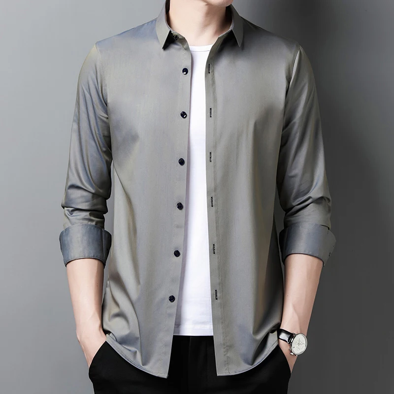 

2021 spring and autumn new men solid color long-sleeved shirt men's clothing fashion wild handsome shirts jke1647