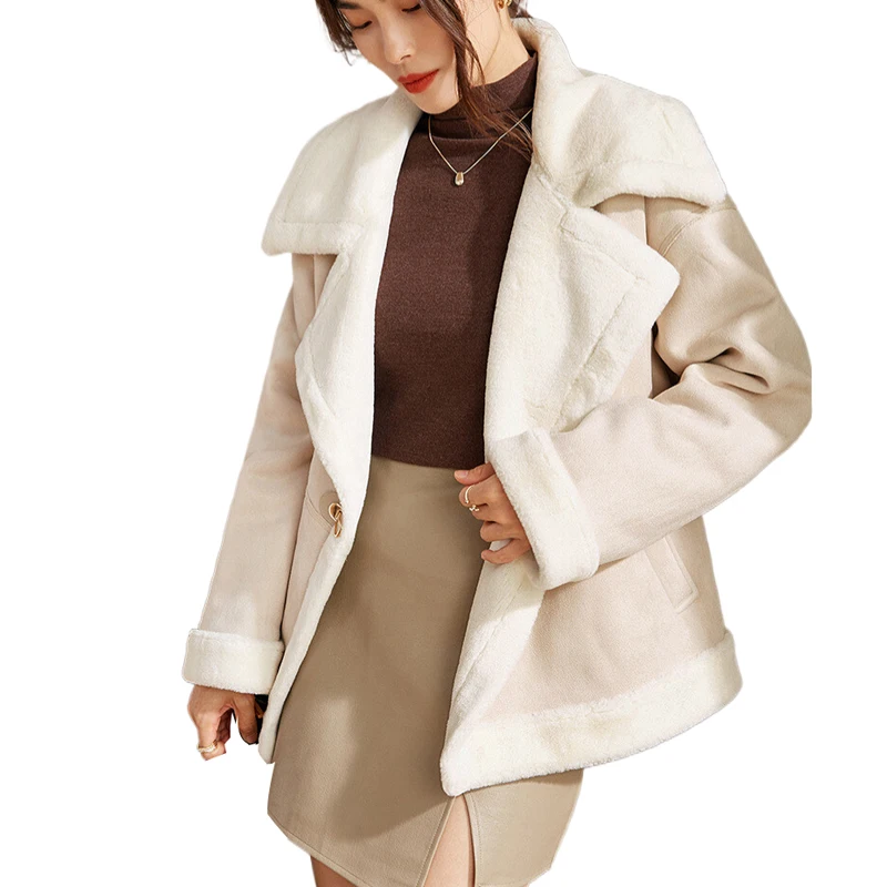 

Faux Fur short coat women's winter tops Korean fashion coat loose BF wind plush motorcycle jacket kpop chaquetas para mujer