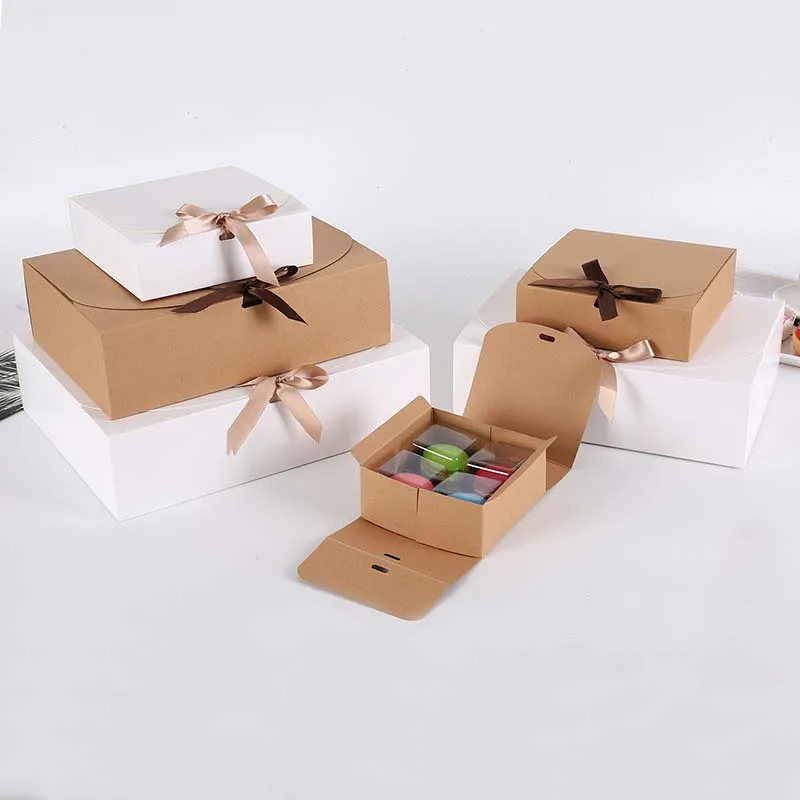 

1PC Kraft Paepr Chocolate Baking Cookies Packaging Gift Box Candy Boxes Valentine's Day Wedding Party Gift Box With Ribbons