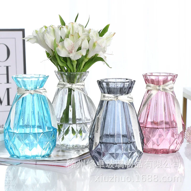 

Creative transparent vase European color home glass vase green dill hydroponic vase rich bamboo dried flower vase