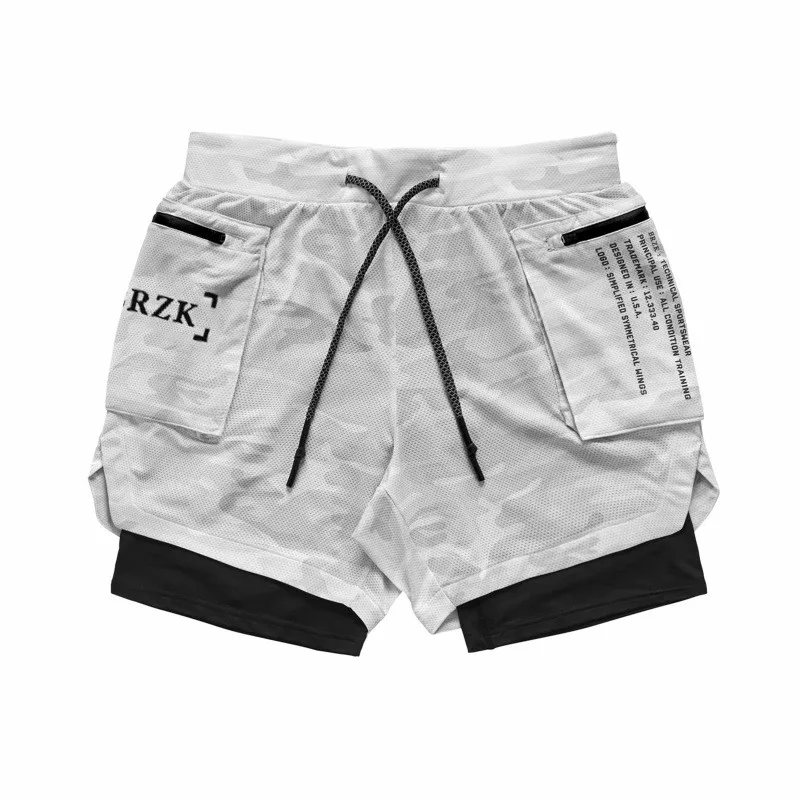 Мужские беговые шорты 2 в 1 с карманами для безопасности быстросохнущие