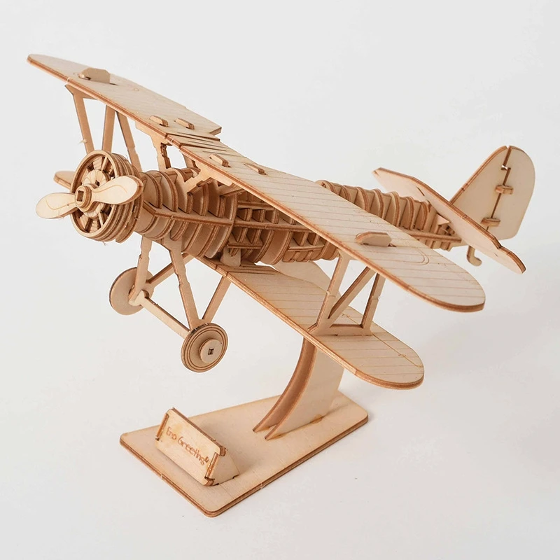 

3D Wooden Puzzle Biplane Toys Assembly Model Wood Craft Kits Desk Decoration for Children Kids Gift