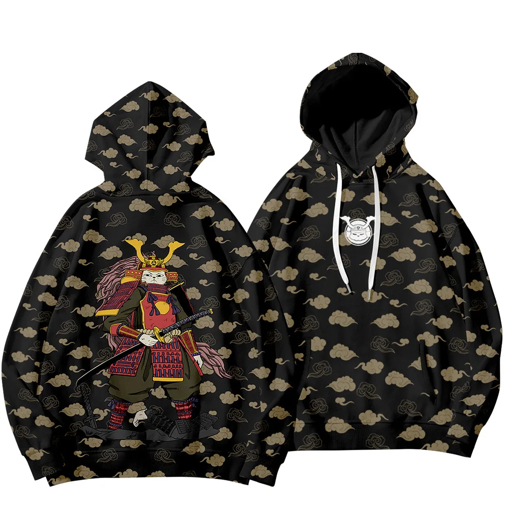 

Cartoon Cat Warrior Printed Couple Women Men Autumn Winter Plus Velvet Hoodie Hip Hop Pullover Harajuku Sweatshirts Streetwear