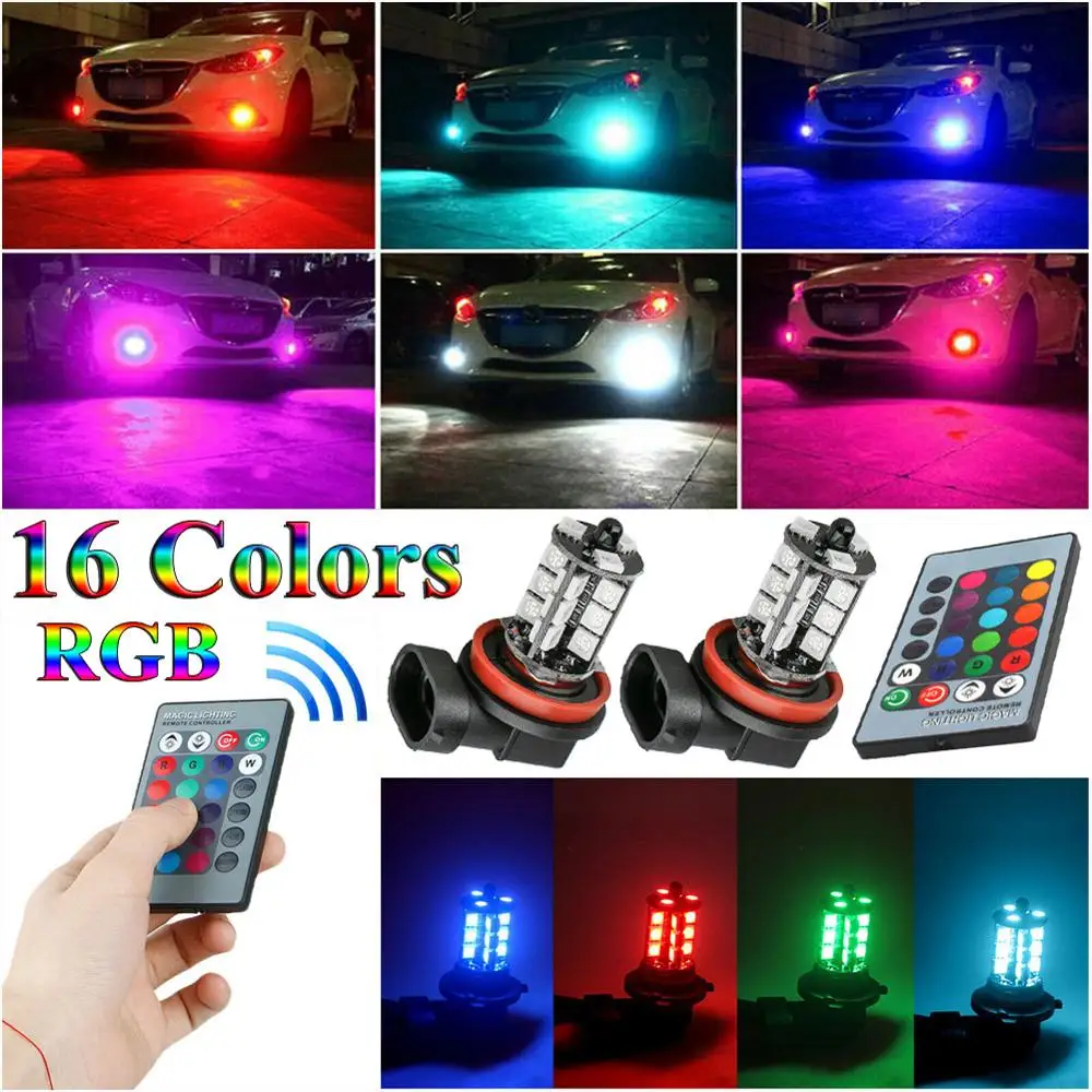 2 шт 16 видов цветов H11 украшения туман светильник лампы w/Беспроводной 24 кнопочный