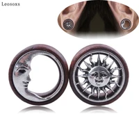 leosoxs 2pcs foreign trade hot selling wood ear expander new product sun and moon alloy wood exquisite piercing jewelry 8 20mm