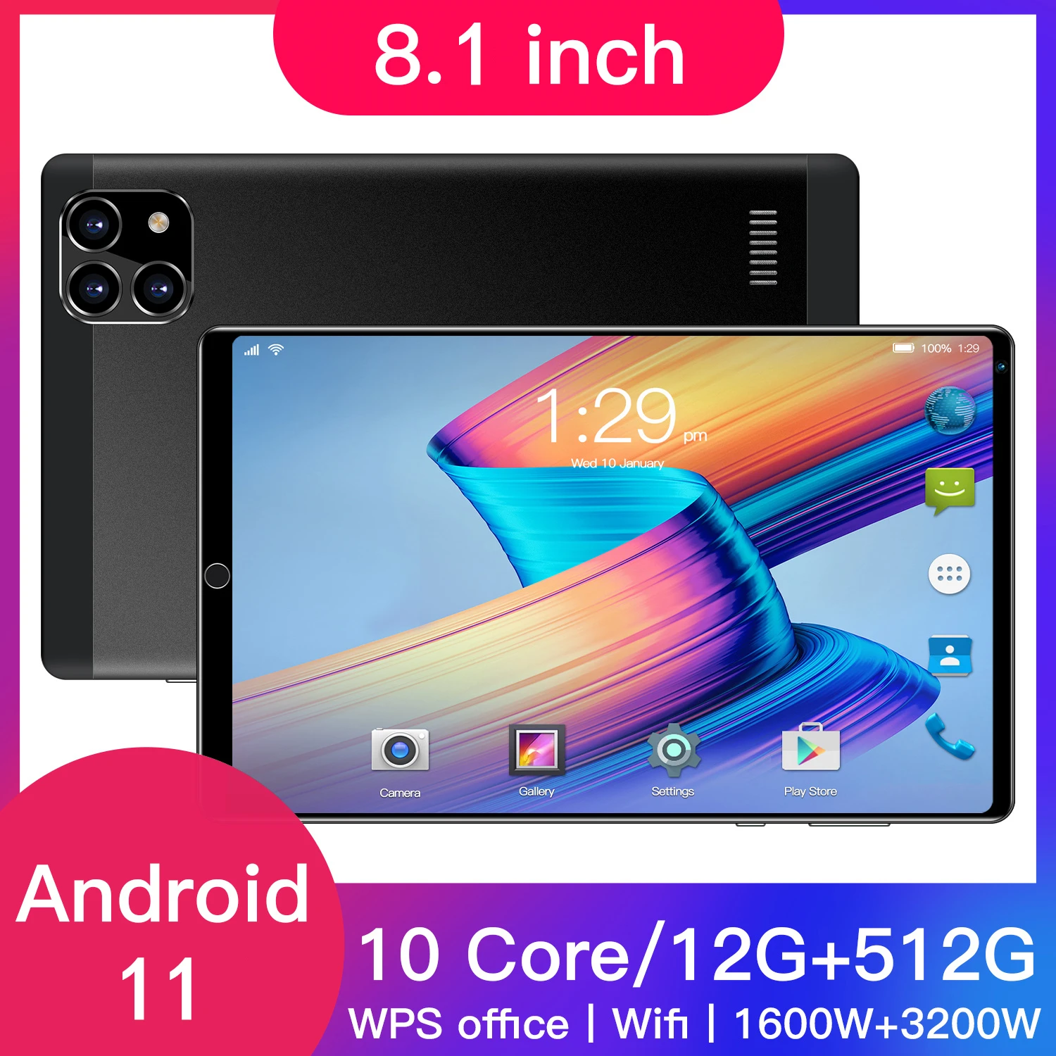 

8.1 inch tablet,equipped with Android 9.0,octa-core processor,Google Play,GPS and WIFI phone,8 inch tempered glass,brand new