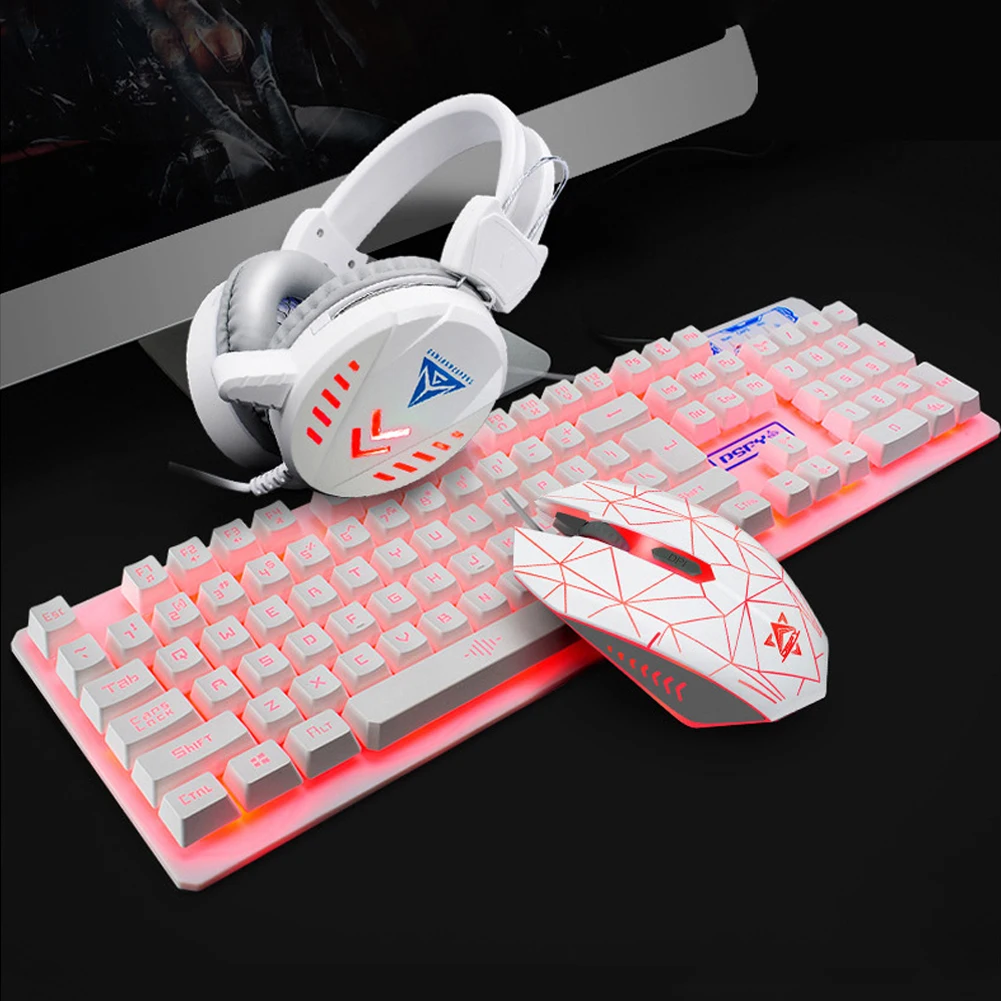 White Colorful Light 4 в 1 K59 Красочный светодиодный профессиональный игровой коврик для мыши и клавиатуры с дышащей подсветкой гарнитура USB Проводная полноклавишная Мышь Клавиатура - Цвет: White Colorful Light