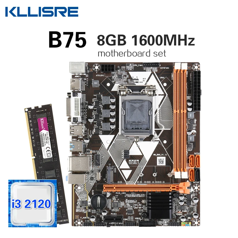 Kllisre B75 материнская плата с Core i3 2120 8 Гб 1600 МГц DDR3 настольная память NVME M.2 USB3.0