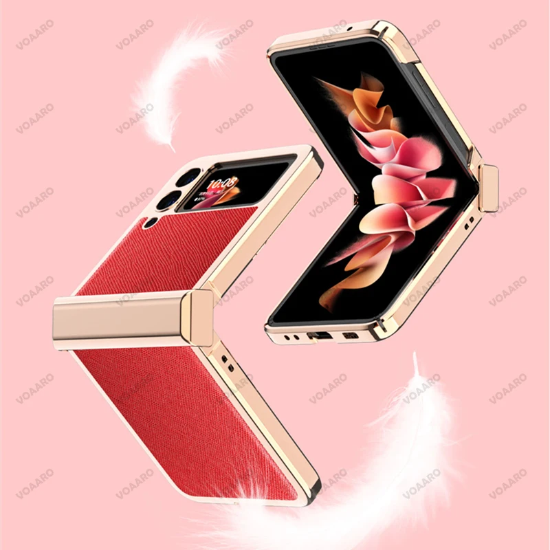 shockproof case for samsung galaxy z flip 3 plating leather case cover for samsung z flip 3 5g hinge full protection phone capa free global shipping