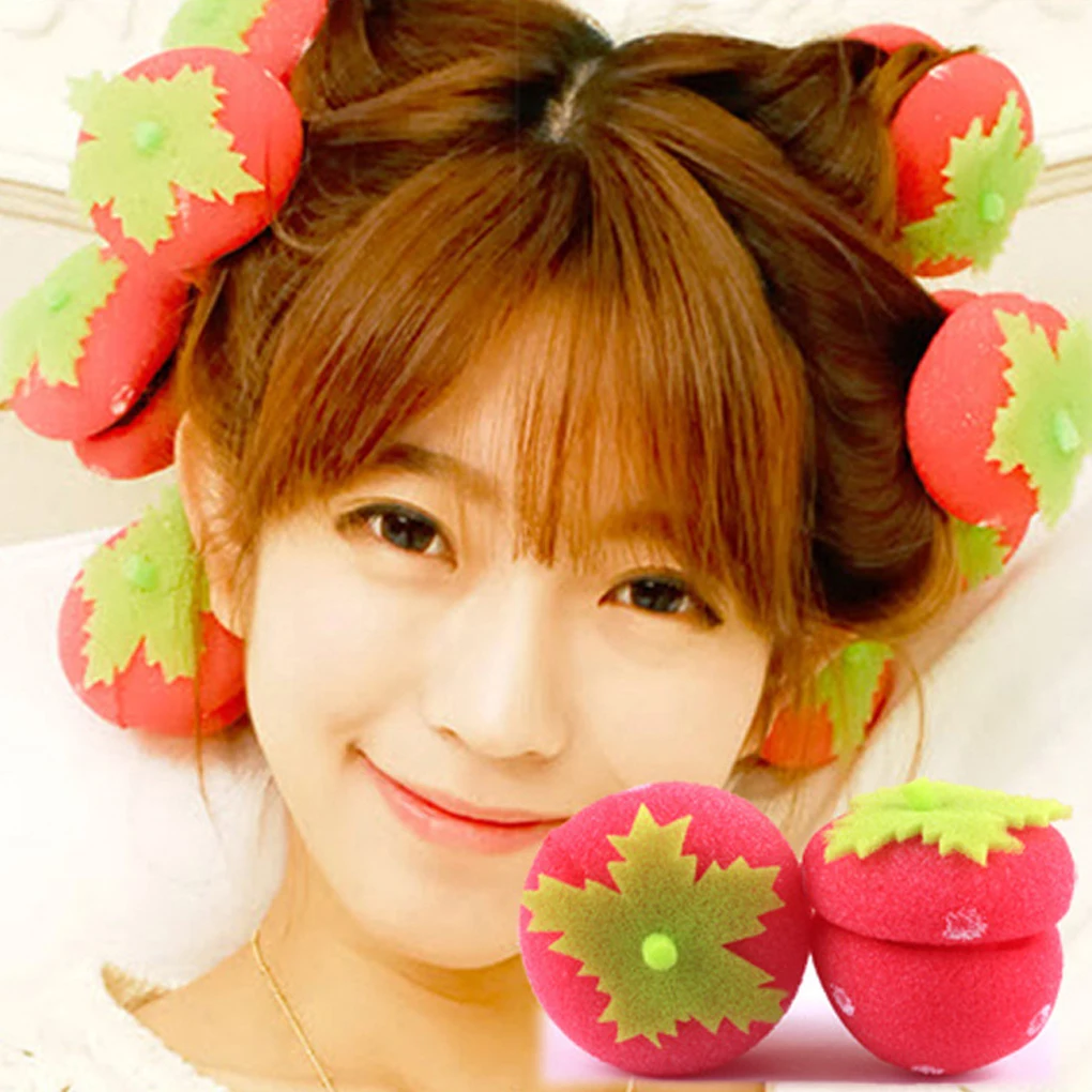 6 шт./компл. женские розовые Клубничные спящие круглые бигуди для волос Волшебные