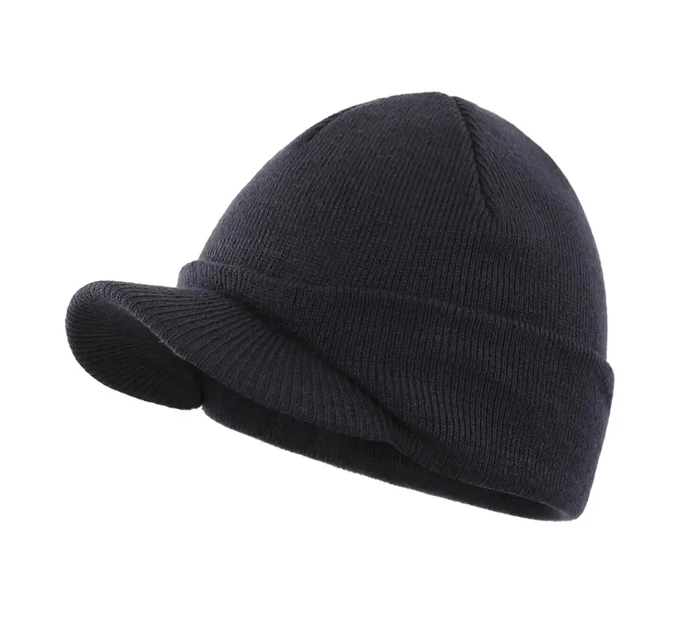 Navy Blue Connectyle Мужская модная зимняя в стиле бини шапка с полями, Теплая двойная Мягкая вязаная шапочка с манжетами, зимняя уличная шапка - Цвет: Navy Blue