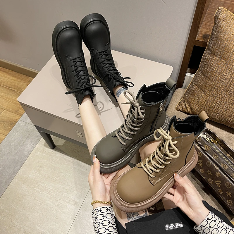 

2021 autumn fashion boots women's boots short sleeve sleeve lace side zipper Martin boots professional office birthday party