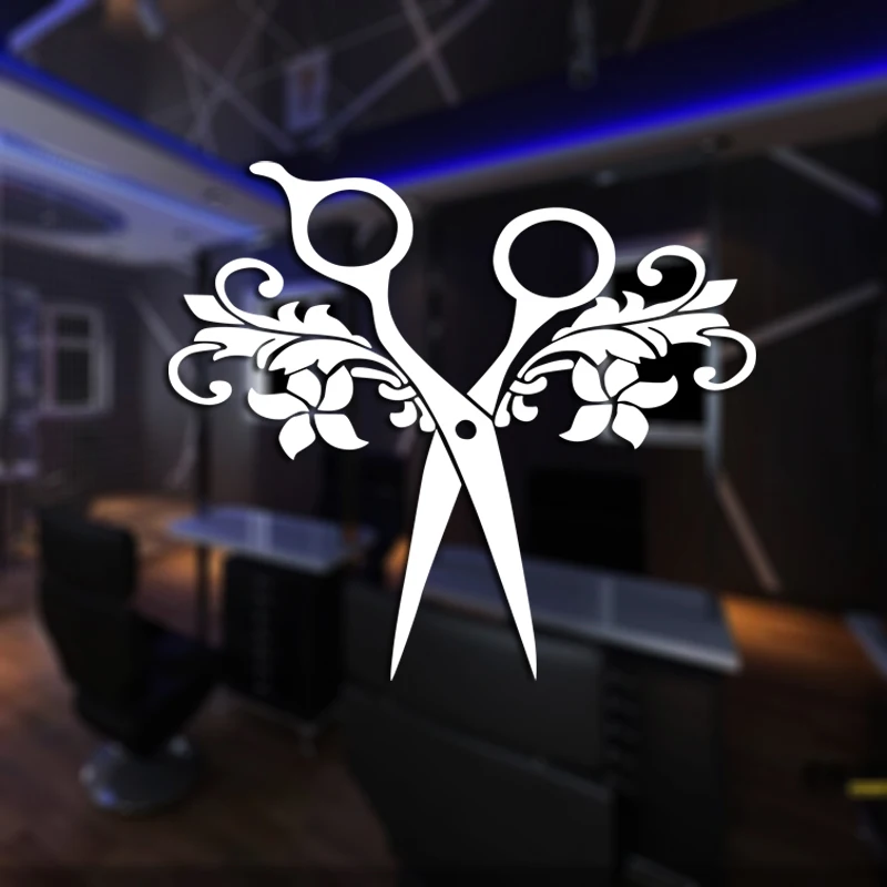 Парикмахерская наклейка с именем Ножницы нейтральная стрижка плакат виниловые