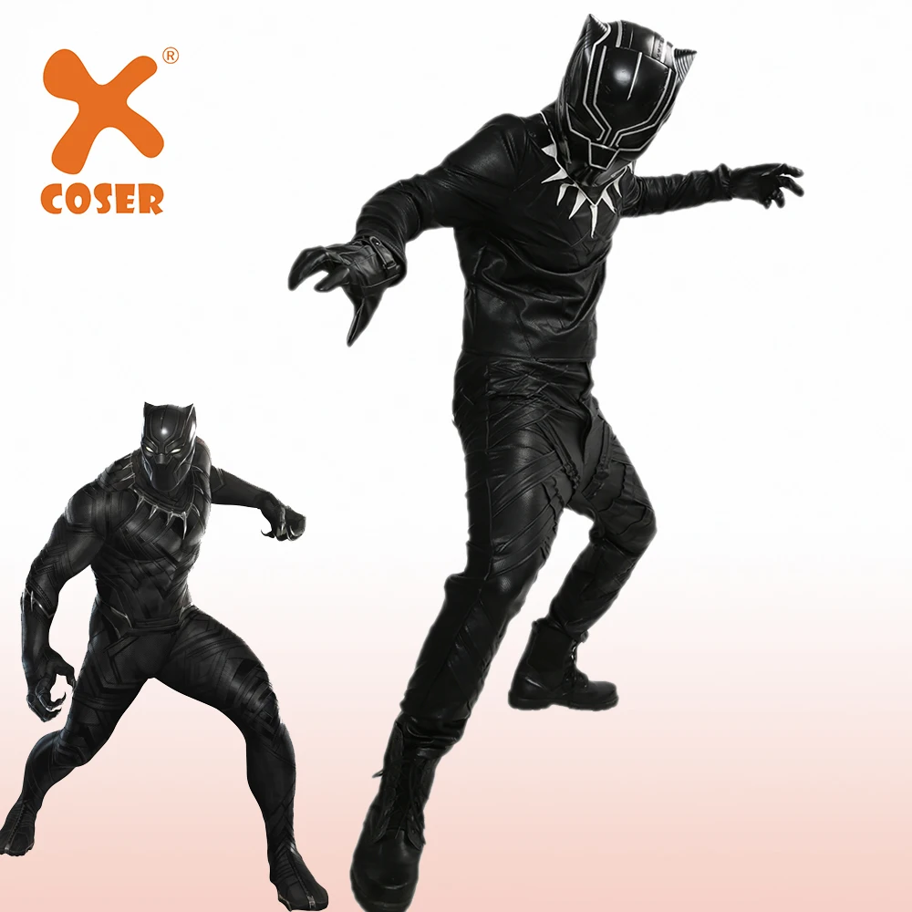 Xcoser черный костюм Пантеры Капитан Америка: Civil War косплей PU полный комплект маска