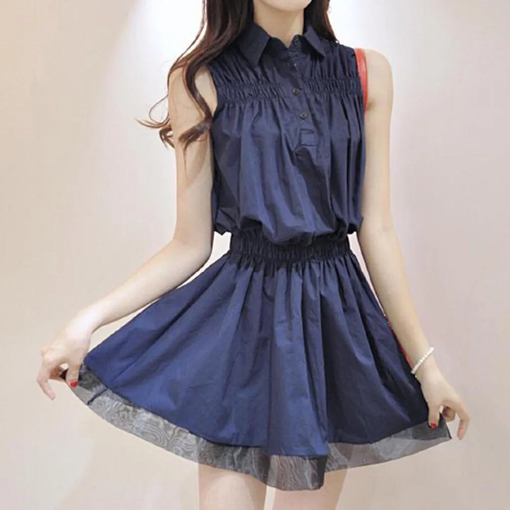 Модное женское платье повседневное белое с отложным воротником без рукавов