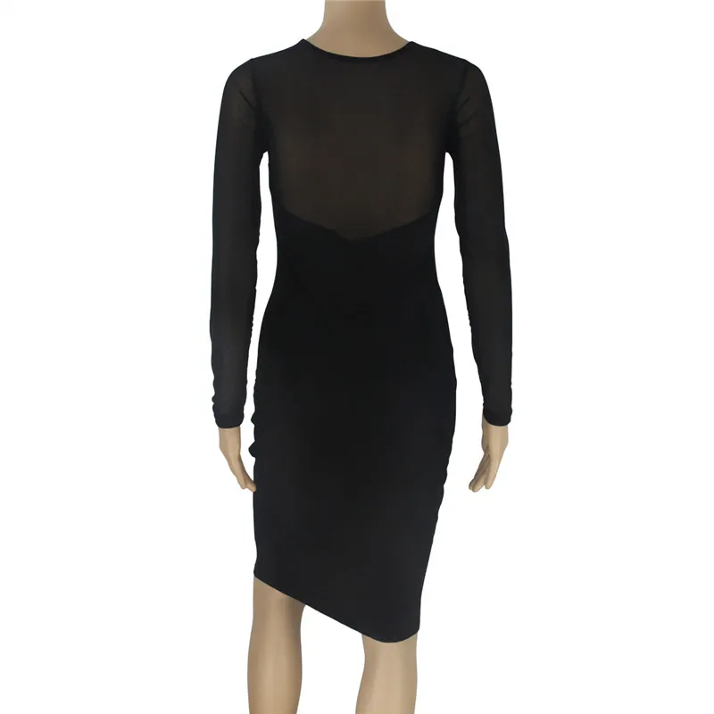 

Mayata Black Bodycon Sexy Ladies Work Wear Dress Women Solid long Sleeve Knee Length Pencil Slim Party Dresses