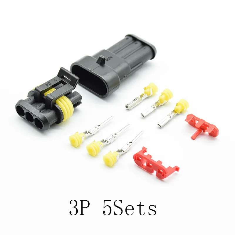 

5sets Kit 3pins Way AMP Super seal Waterproof Electrical Wire Connector Plug for car waterproof connector Terminal