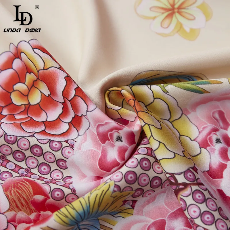 

LD LINDA DELLA Fashion Designer Summer Mini Dress Women Lantern Sleeve Vintage Flower Print Ladies Elegant Party Dress Vestidos