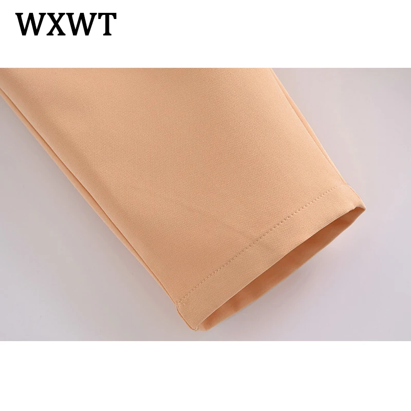 

WXWT Fashion Woman French Vintage Design Sense Solid Pants Pocket High Waist Casual Calf-Length Pants Female LY9357