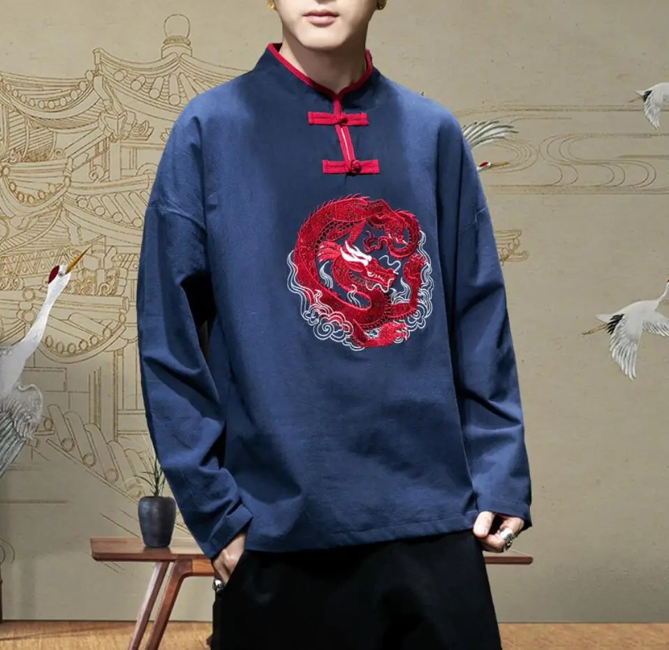 

Sinicism Men 5XL Chinese Style Long Sleeve T Shirt Men Spring Casual Vintage T Shirts Male Fashion Embroidery Clothes