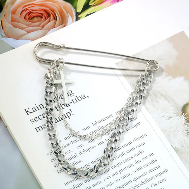 Минималистский Серебряный Цвет Ретро панк большие булавки крест металлическая