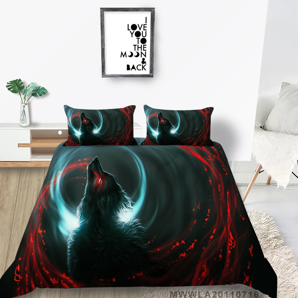

Hot Sale Bedding Set White Wolf Classic Cool Cartoon Duvet Cover Snow King Twin Full Double Single Queen Bed Set Gray