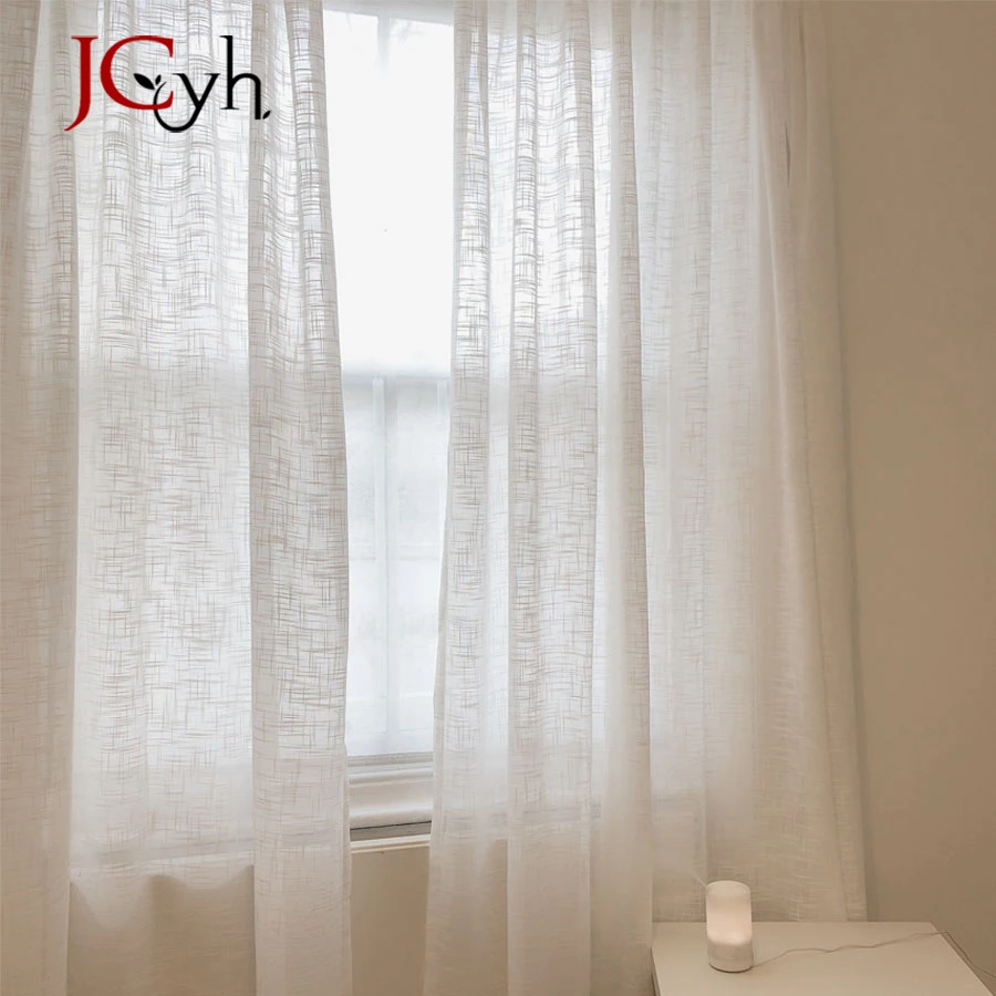 

Linen Look Hall White Sheer Curtains for Living Room Bedroom Tulle Curtain for Kitchen Window Ready-made Modern Rideau Cortinas