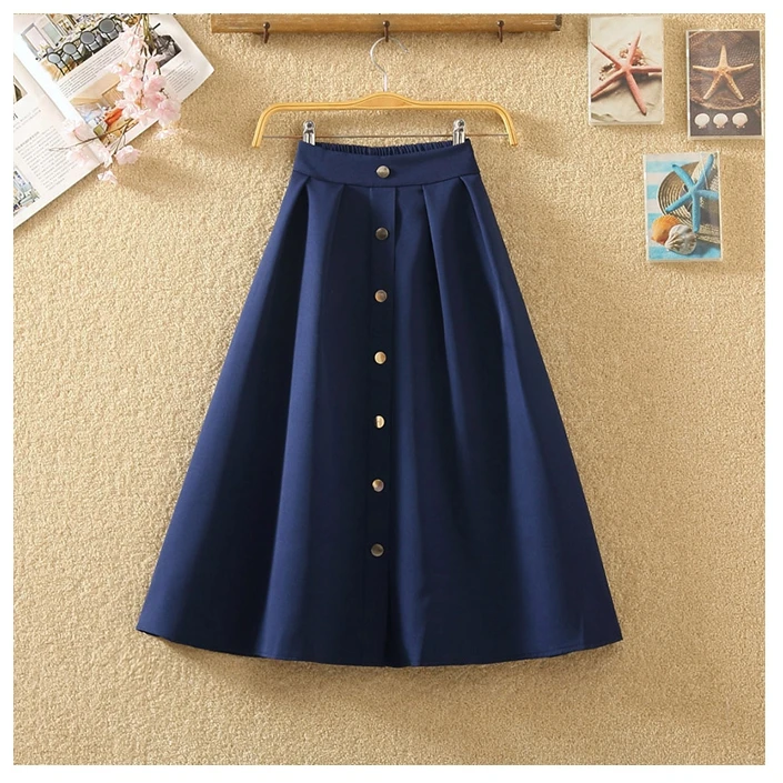 Винтажная Юбка миди на пуговицах спереди трапециевидная юбка с высокой талией