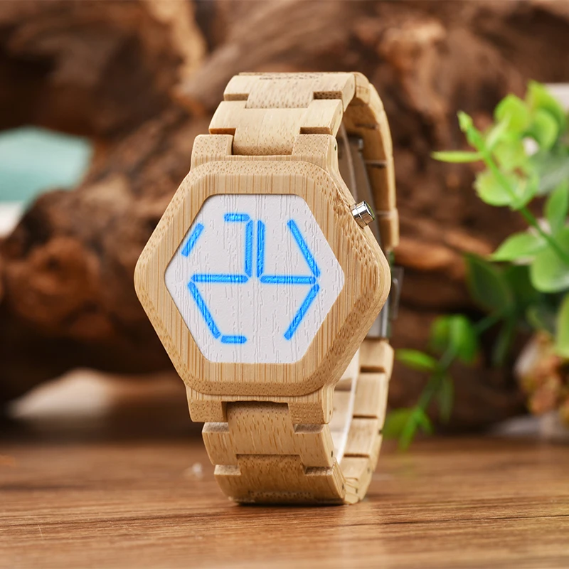montre homme BOBO BIRD LED Wood Men's Watches Digital Watch 