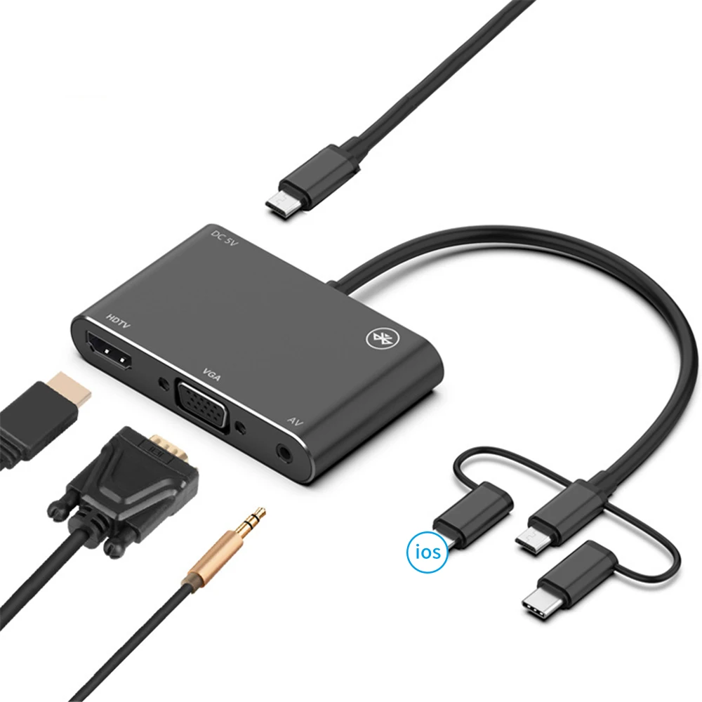 3 в 1 VGA HDMI адаптер кабель проекционный экран для IPhone 11 Pro Max XS XR huawei P20 P30 IOS type C Android к