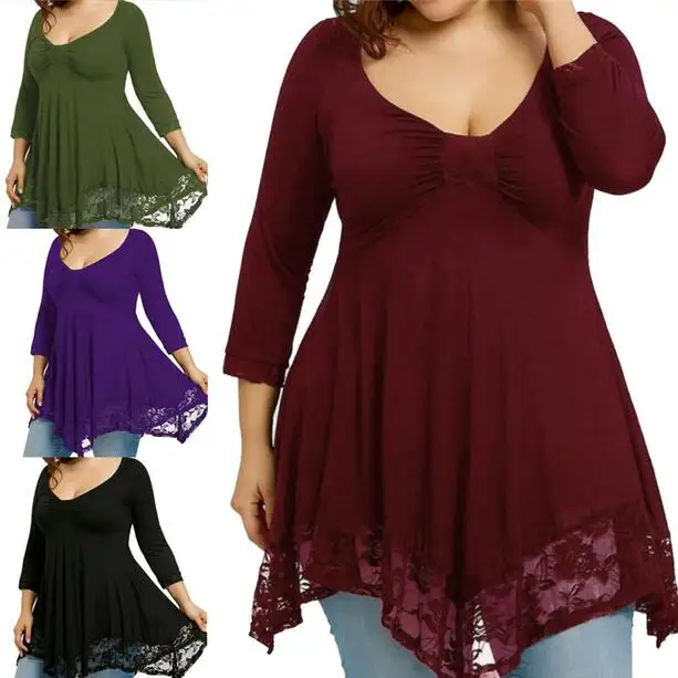 Женская Кружевная туника с глубоким V-образным вырезом большие размеры | одежда
