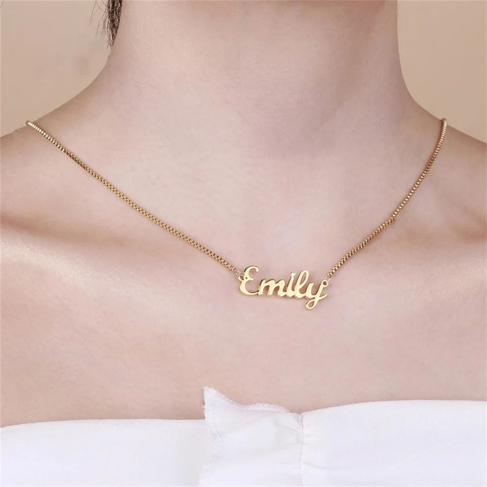 

Custom Box Chain Name Necklaces Stainless Steel Personalized Pendant Women Jewelry Choker Friendship Link For Couple Gifts