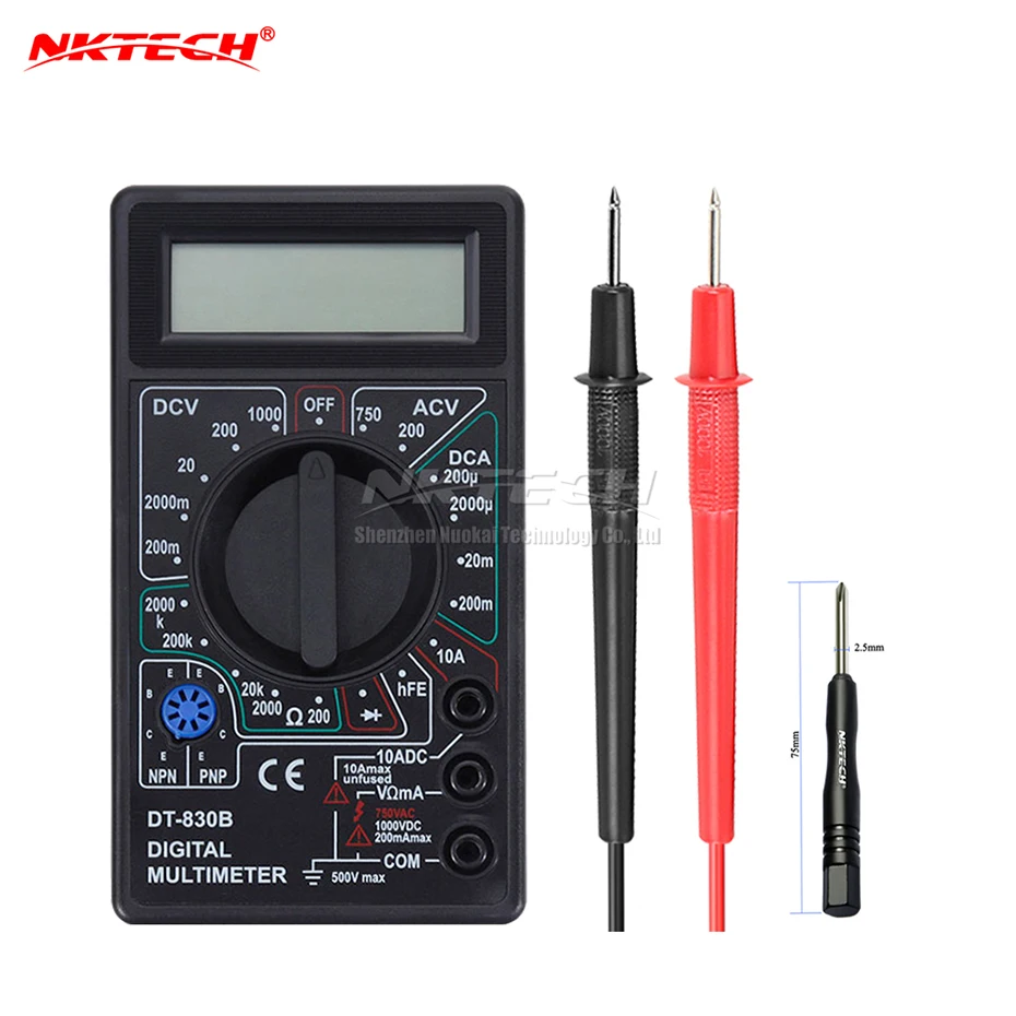 NKTECH DT830B мини ЖК-дисплей цифровой мультиметр электрический Вольтметр Амперметр Омметр AC/DC 750/1000 в Ампер Вольт Ом тестер мультиметра - Цвет: Черный