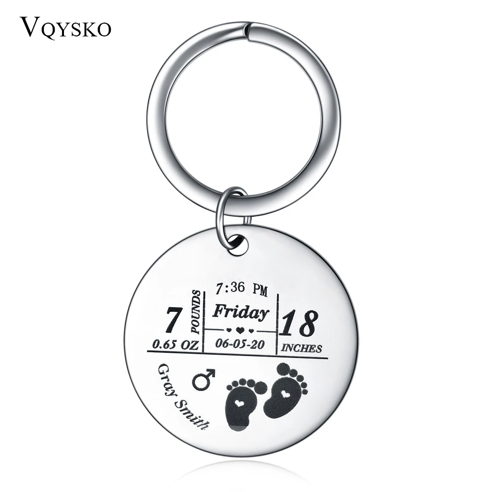 

New Mom Dad Gift Customize Baby Keychain Stainless Steel Name Date Of Birth Weight Height For Newborn Commemorate Keyring