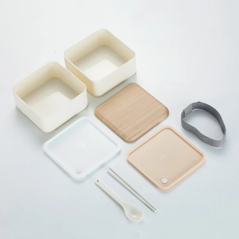 Двухслойный Ланч бокс квадратная пластиковая коробка для бенто портативный