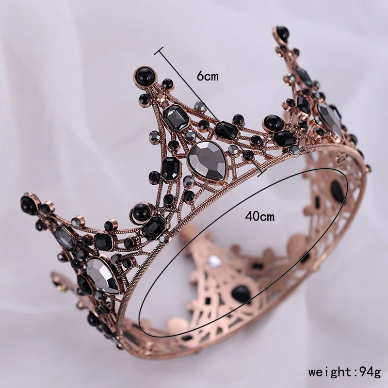 High Quality Round Black Baroque Style Crystal Royal Queen Tiaras Crowns Diadem Bridal Bride Wedding Headpieces Hair Jewelry | Украшения и