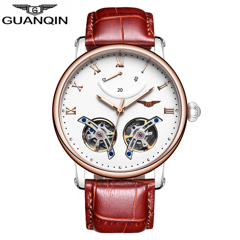 GUANQIN, двойные Tourbillon, автоматические часы, Роскошные, Relogio Masculino, водонепроницаемые, спортивные, брендовые, мужские, механические часы, наручные часы