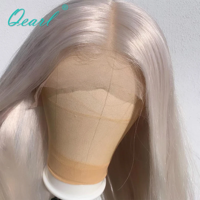 Парик из натуральных волос на сетке спереди прозрачный светлый белый цвет