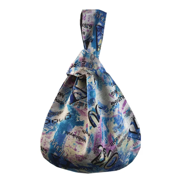 Домашний синий фиолетовый Граффити стиль джинсовая японская сумка на запястье с