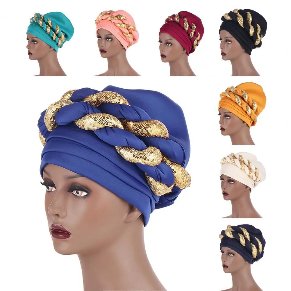 

Hot Sales!!! Turban Space Layer Soft-touching Women Sequins Elements Twist Cap for Daily Life