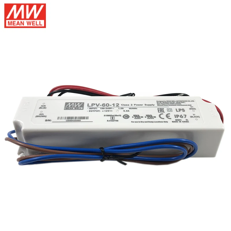LPV 60 12 MEAN WELL светодиодный драйвер 110/В переменного тока до В постоянного 5A Вт