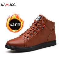 kamucc 2019 autumn winter leather ankle snow men boots shoes with fur plush warm male casual boot sneakers male pu winter boots