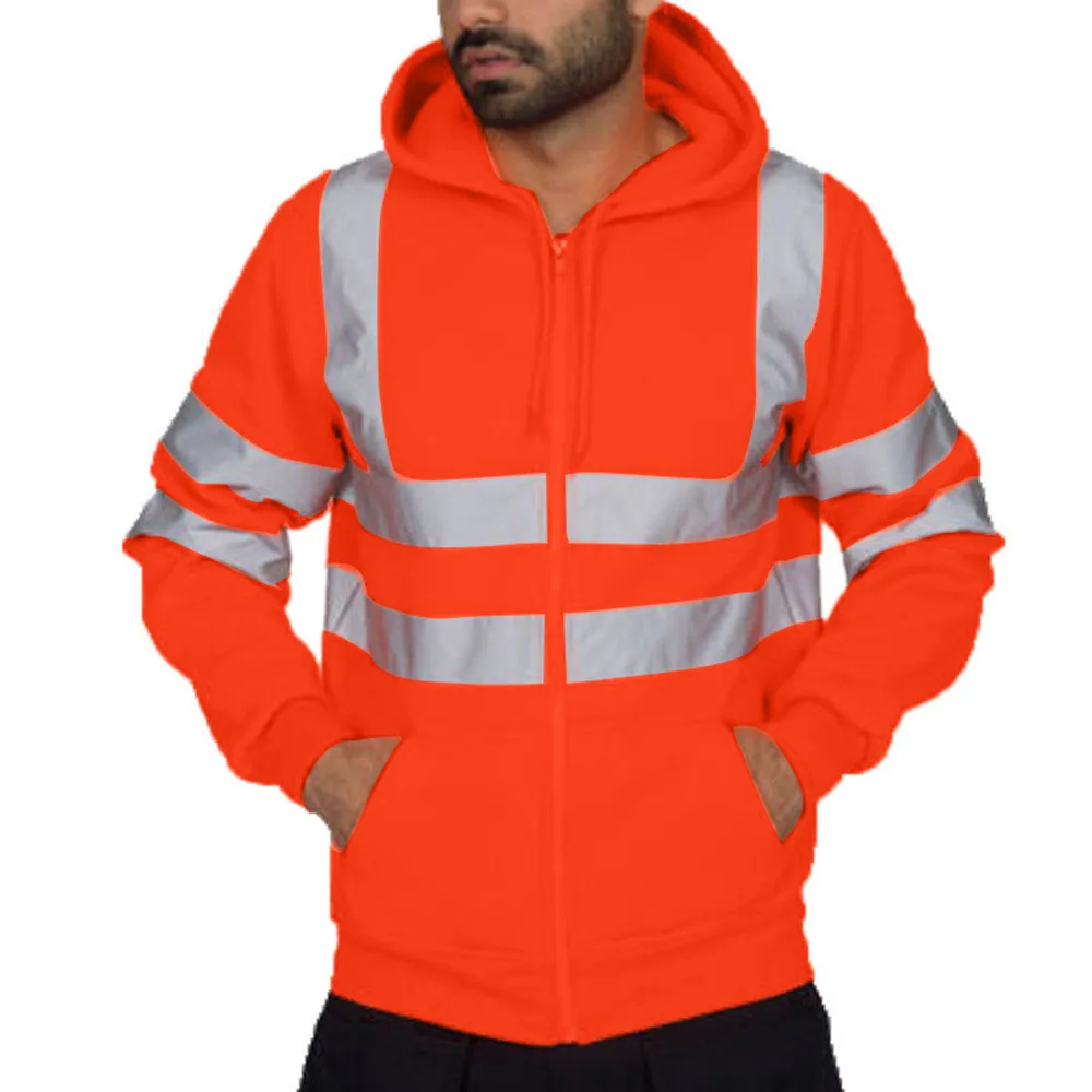 Men Reflective Strip Sanitation Overalls Fleece Hooded Jacket for Cold-Proof Outdoor Sweater Work Safety Coat Outdoor images - 6