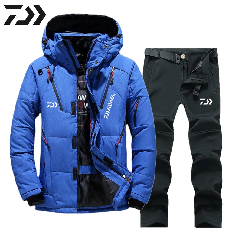 Daiwa Fishing Clothing Men Velvet Hooded Thicken Thermal Warm Multi-Pocket Zipper Clothes Suit Autumn Winter Outdoor | Спорт и