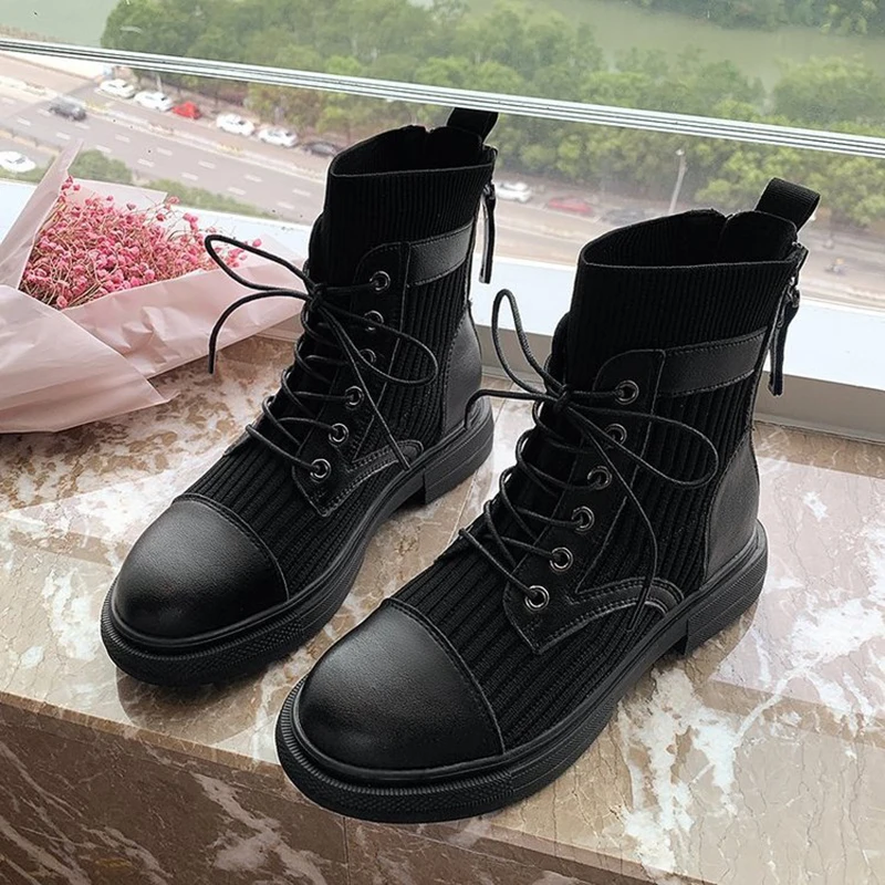 

Ladies Genuine Leather Ankle Boots Thick Sole Lace Up Autumn Winter Short Ankle Boots Woman Fashion Western Short Boots