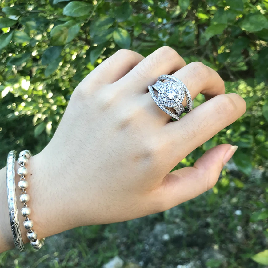 

100% 925 Sterling Silver Round Cut Women's Ring Set Exquisite Gift Wholesale